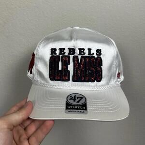 Ole Miss Rebels NCAA 47 White Outspoke Hitch Script Rope Adjustable Snapback Hat